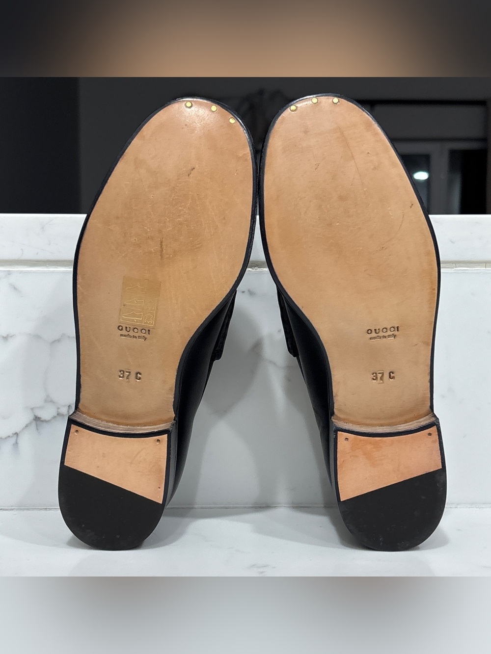 GUCCI 1953 Horsebit Loafer Black Leather Silver Tone Hardware Womens 37 C 7 - Picture 15 of 16